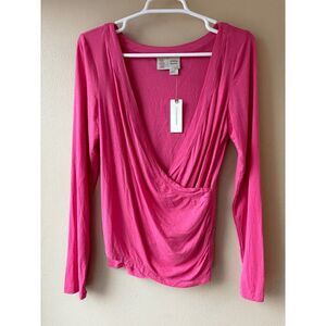 Saturday Sunday Crossover Pink V Neck Long Sleeve Top Women's Size Small